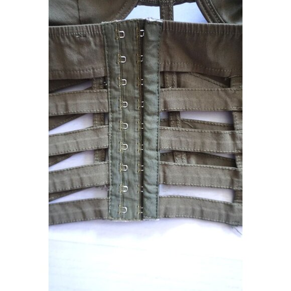 City Girls Caged Crop Top in Olive - Size L - Picture 4 of 6
